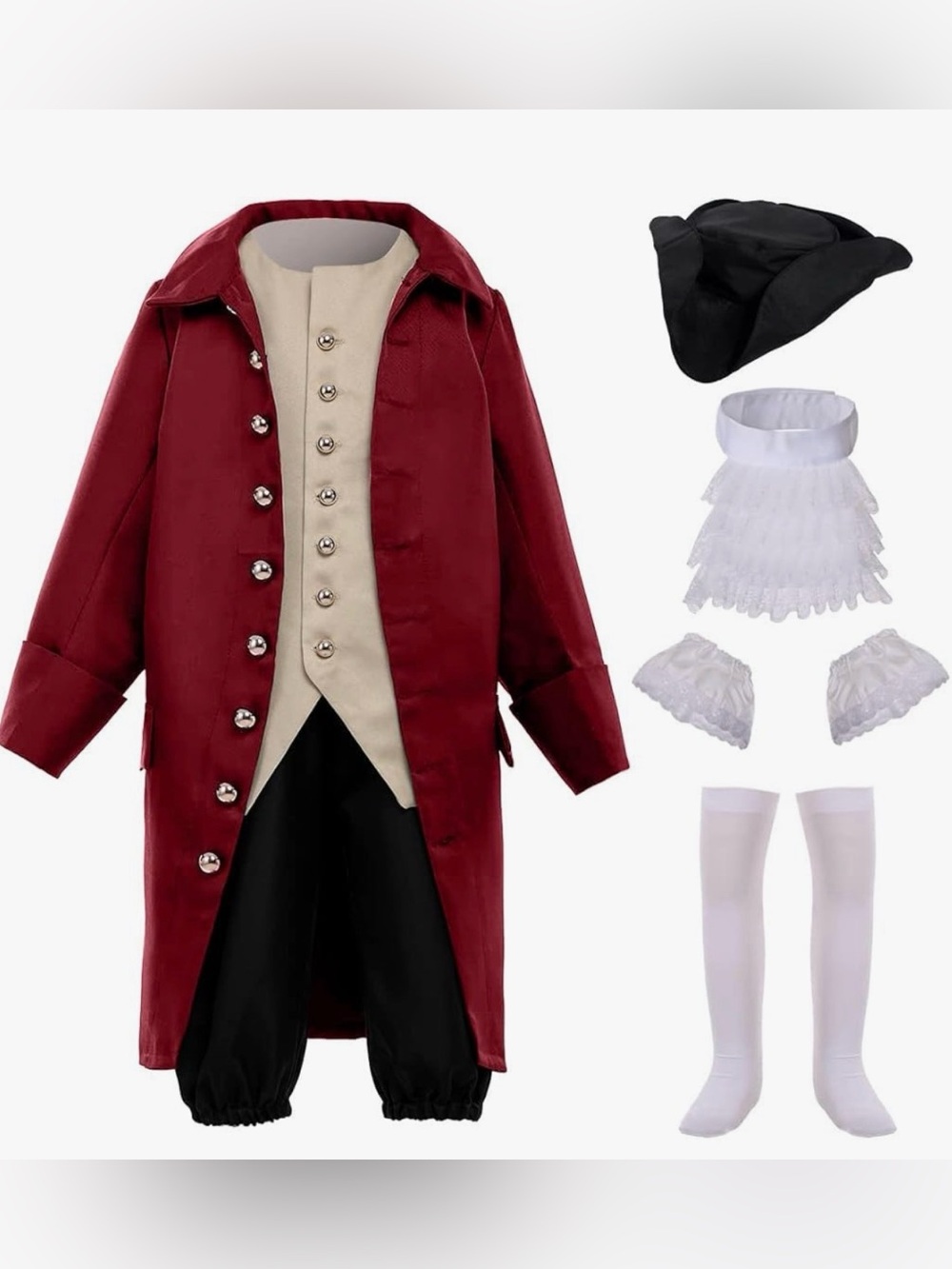 Children's Colonial Pirate Costume Set in wine size kids 10 - used 1x see pics